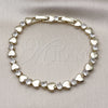 Pulsera Tennis 03.213.0321.07 Oro Laminado, Diseño de Corazón, con Zirconia Cubica Blanca, Pulido, Tono Dorado (Grosor 06.5 MM, 7 Pulgadas de Largo)