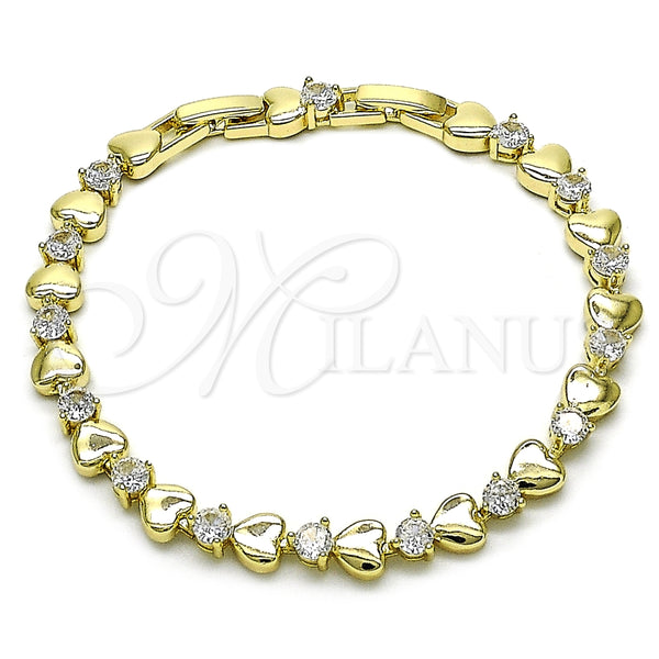 Pulsera Tennis 03.213.0321.07 Oro Laminado, Diseño de Corazón, con Zirconia Cubica Blanca, Pulido, Tono Dorado (Grosor 06.5 MM, 7 Pulgadas de Largo)
