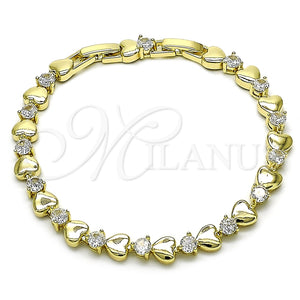 Pulsera Tennis 03.213.0321.07 Oro Laminado, Diseño de Corazón, con Zirconia Cubica Blanca, Pulido, Tono Dorado (Grosor 06.5 MM, 7 Pulgadas de Largo)
