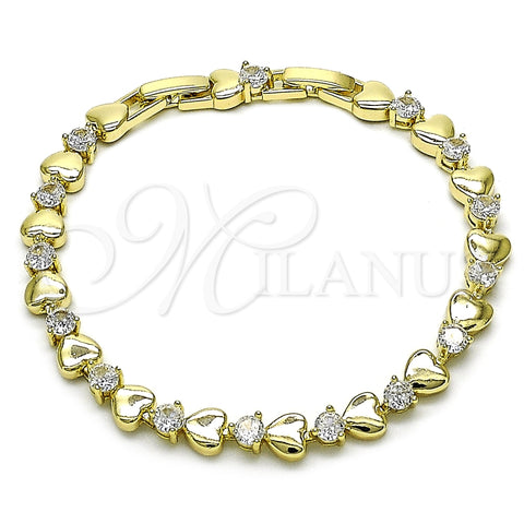 Pulsera Tennis 03.213.0321.07 Oro Laminado, Diseño de Corazón, con Zirconia Cubica Blanca, Pulido, Tono Dorado (Grosor 06.5 MM, 7 Pulgadas de Largo)