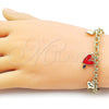 Pulsera de Dije 03.213.0320.1.07 Oro Laminado, Diseño de Corazón, Esmaltado Rojo, Tono Dorado (07 MM Thickness, 7 Inches Length)