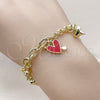 Pulsera de Dije 03.213.0320.1.07 Oro Laminado, Diseño de Corazón, Esmaltado Rojo, Tono Dorado (07 MM Thickness, 7 Inches Length)