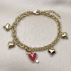 Pulsera de Dije 03.213.0320.1.07 Oro Laminado, Diseño de Corazón, Esmaltado Rojo, Tono Dorado (07 MM Thickness, 7 Inches Length)