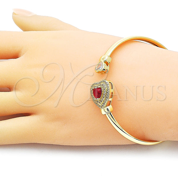 Aro Individual 07.424.0001.2 Oro Laminado, Diseño de Corazón y Cluster, con Granate and Blanca Zirconia Cubica, Pulido, Tono Dorado (05 MM Thickness, One size fits all)