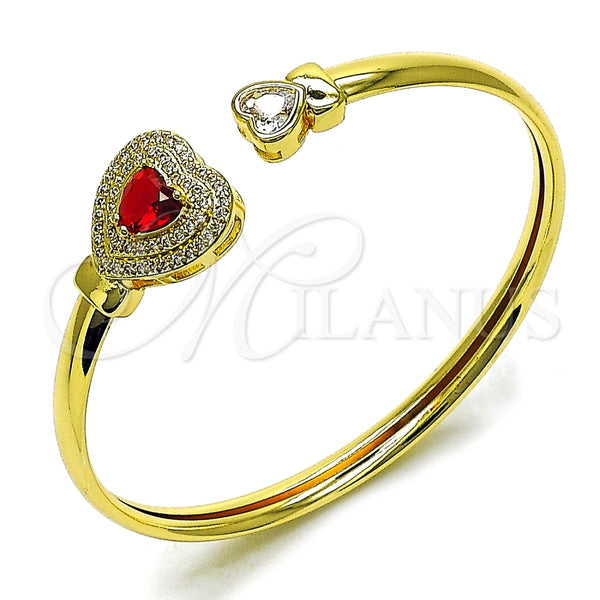 Aro Individual 07.424.0001.2 Oro Laminado, Diseño de Corazón y Cluster, con Granate and Blanca Zirconia Cubica, Pulido, Tono Dorado (05 MM Thickness, One size fits all)