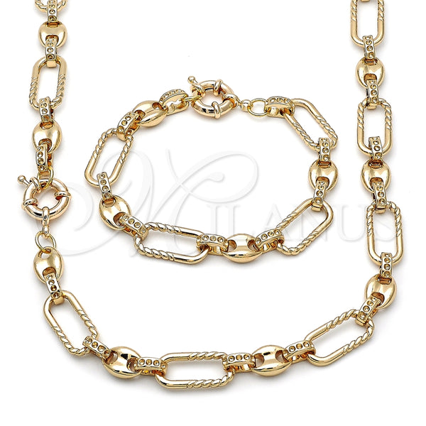 Collar y Pulsera 06.429.0003 Oro Laminado, Diseño de Puff Mariner y Torcido, Pulido, Tono Dorado