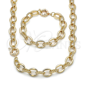 Collar y Pulsera 06.429.0007 Oro Laminado, Diseño de Torcido y Rolo, Pulido, Tono Dorado