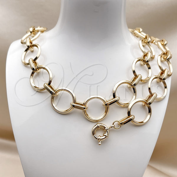 Collar y Pulsera 06.429.0012 Oro Laminado, Diseño de Rolo, Pulido, Tono Dorado