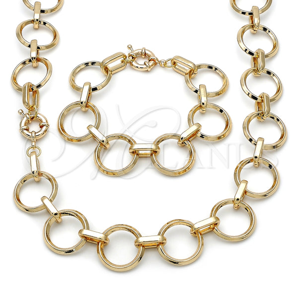 Collar y Pulsera 06.429.0012 Oro Laminado, Diseño de Rolo, Pulido, Tono Dorado