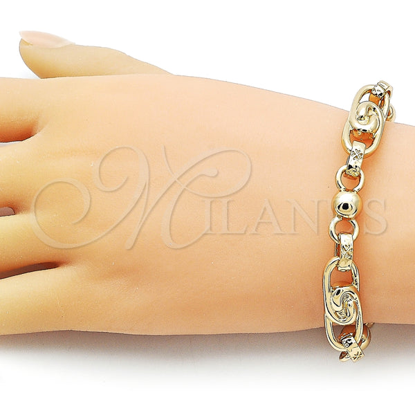 Pulsera Elegante 03.429.0013.07 Oro Laminado, Diseño de Bola y Corazón, Pulido, Tono Dorado (10 MM Thickness, 7 Inches Length)