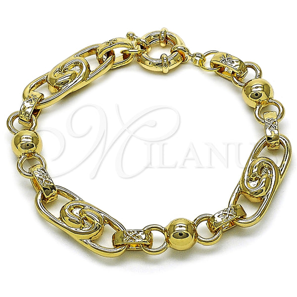 Pulsera Elegante 03.429.0013.07 Oro Laminado, Diseño de Bola y Corazón, Pulido, Tono Dorado (10 MM Thickness, 7 Inches Length)