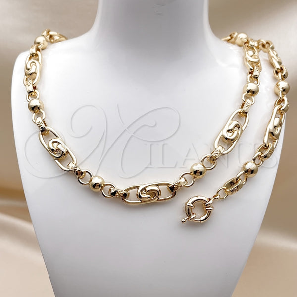 Collar y Pulsera 06.429.0013 Oro Laminado, Diseño de Bola y Corazón, Pulido, Tono Dorado
