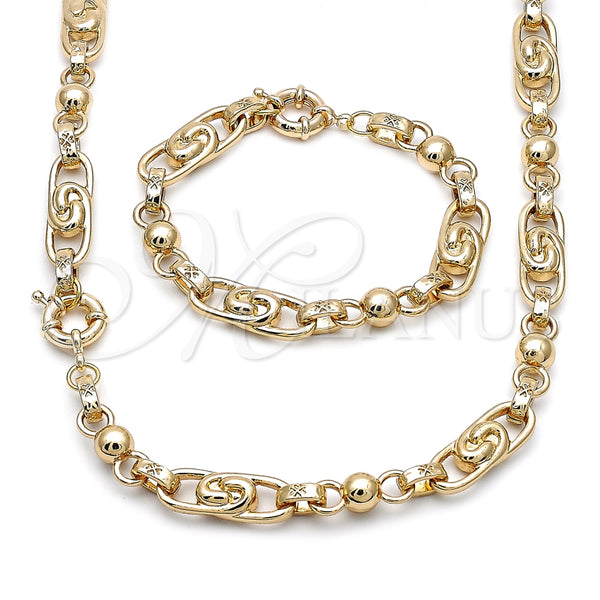 Collar y Pulsera 06.429.0013 Oro Laminado, Diseño de Bola y Corazón, Pulido, Tono Dorado