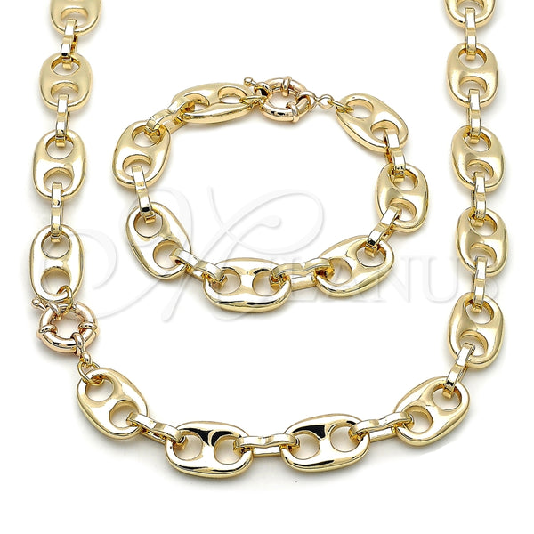 Collar y Pulsera 06.429.0014 Oro Laminado, Diseño de Puff Mariner, Pulido, Tono Dorado