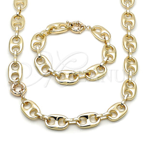 Collar y Pulsera 06.429.0014 Oro Laminado, Diseño de Puff Mariner, Pulido, Tono Dorado