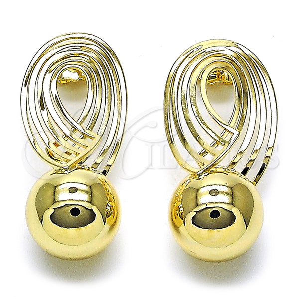 Arete Dormilona 02.385.0063 Oro Laminado, Diseño de Bola, Pulido, Tono Dorado