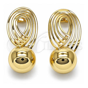 Arete Dormilona 02.385.0063 Oro Laminado, Diseño de Bola, Pulido, Tono Dorado