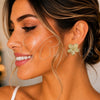 Arete Dormilona 02.428.0023 Oro Laminado, Diseño de Flor, Diamantado, Tono Dorado