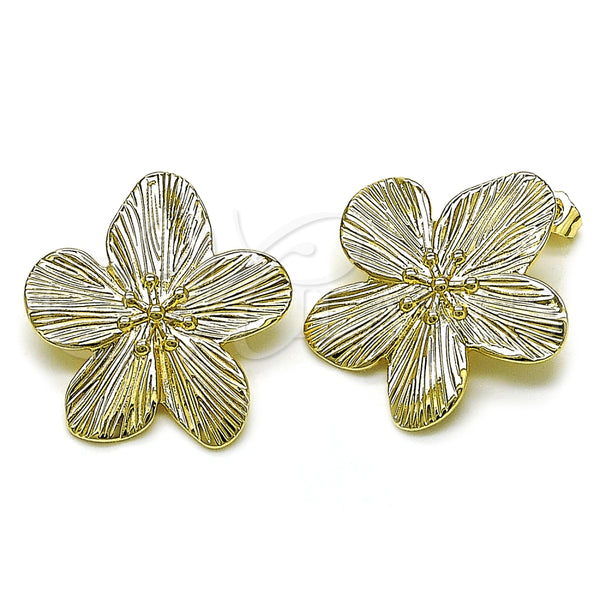 Arete Dormilona 02.428.0023 Oro Laminado, Diseño de Flor, Diamantado, Tono Dorado