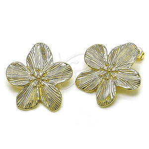 Arete Dormilona 02.428.0023 Oro Laminado, Diseño de Flor, Diamantado, Tono Dorado