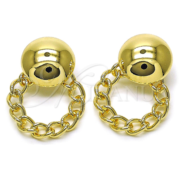 Arete Dormilona 02.428.0024 Oro Laminado, Diseño de Bola y Miami Cubana, Pulido, Tono Dorado
