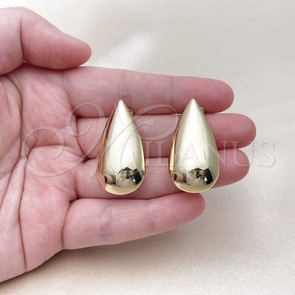 Arete Dormilona 02.428.0032 Oro Laminado, Diseño de Gota y Hueco, Pulido, Tono Dorado