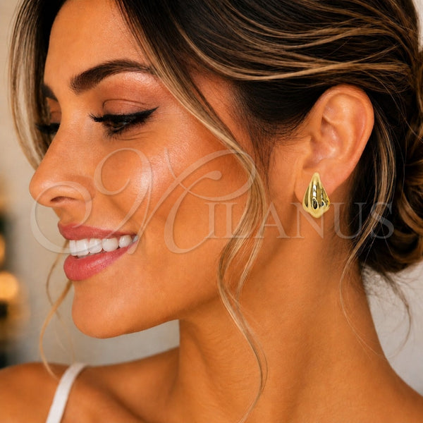 Arete Dormilona 02.428.0045 Oro Laminado, Diseño de Gota y Hueco, Pulido, Tono Dorado