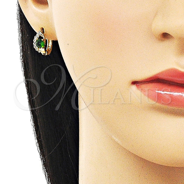 Argolla Huggie 02.196.0214.12 Oro Laminado, Diseño de Ojo Griego, con Verde and Blanca Zirconia Cubica, Pulido, Tono Dorado