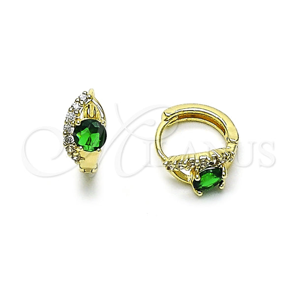 Argolla Huggie 02.196.0214.12 Oro Laminado, Diseño de Ojo Griego, con Verde and Blanca Zirconia Cubica, Pulido, Tono Dorado
