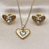 Juego de Arete y Dije de Adulto 10.379.0091 Oro Laminado, Diseño de Corazón, con Blanca Cristal, Pulido, Tono Dorado
