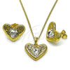 Juego de Arete y Dije de Adulto 10.379.0091 Oro Laminado, Diseño de Corazón, con Blanca Cristal, Pulido, Tono Dorado