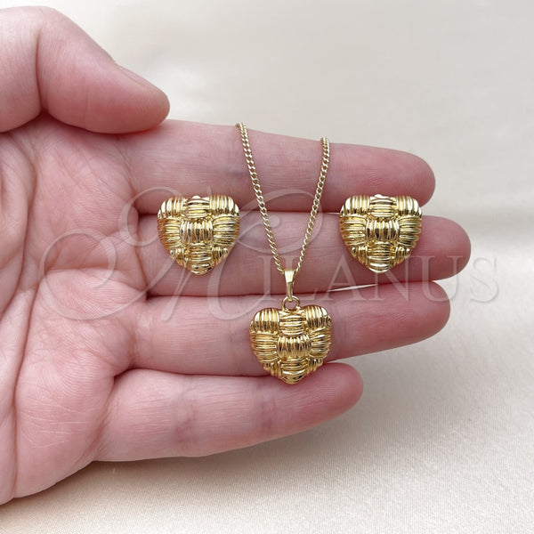 Juego de Arete y Dije de Adulto 10.379.0093 Oro Laminado, Diseño de Corazón, Pulido, Tono Dorado