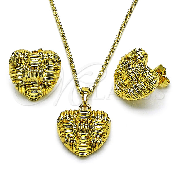 Juego de Arete y Dije de Adulto 10.379.0093 Oro Laminado, Diseño de Corazón, Pulido, Tono Dorado