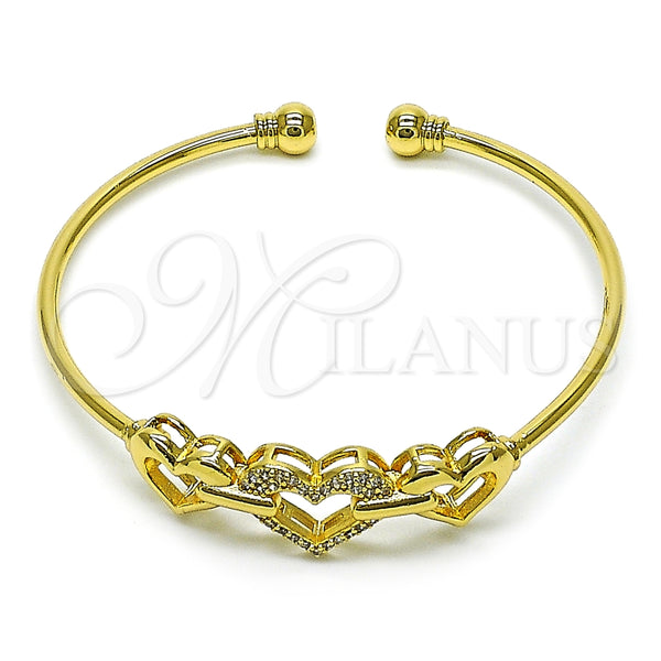 Aro Individual 07.282.0004 Oro Laminado, Diseño de Corazón, con Blanca Micro Pave, Pulido, Tono Dorado (03 MM Thickness, One size fits all)