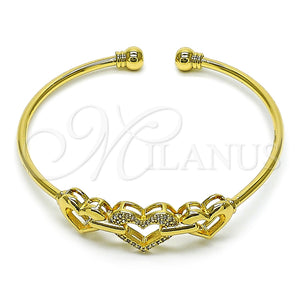 Aro Individual 07.282.0004 Oro Laminado, Diseño de Corazón, con Blanca Micro Pave, Pulido, Tono Dorado (03 MM Thickness, One size fits all)
