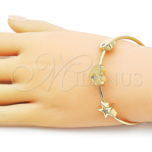 Aro Individual 07.282.0005 Oro Laminado, Diseño de Corazón y Estrella, con Blanca Zirconia Cubica, Pulido, Tono Dorado (03 MM Thickness, One size fits all)