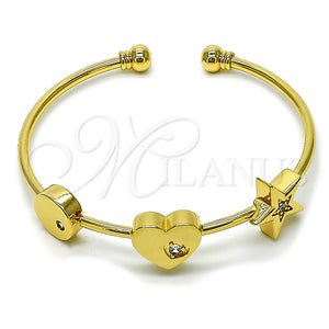 Aro Individual 07.282.0005 Oro Laminado, Diseño de Corazón y Estrella, con Blanca Zirconia Cubica, Pulido, Tono Dorado (03 MM Thickness, One size fits all)