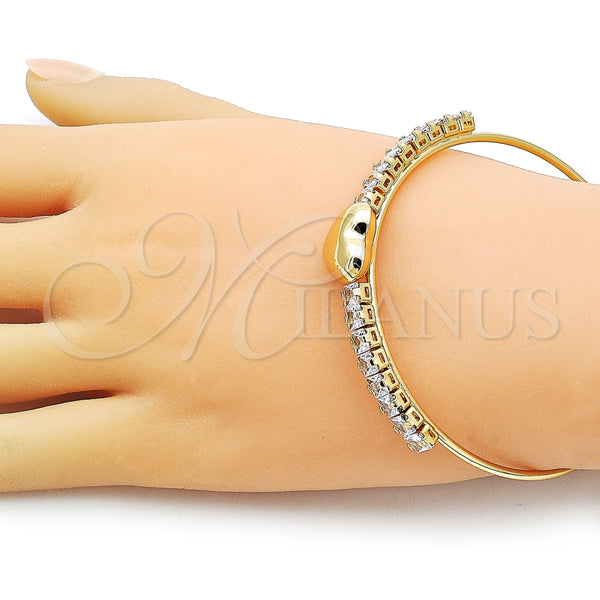 Aro Individual 07.282.0006 Oro Laminado, Diseño de Corazón y Baguette, con Blanca Zirconia Cubica, Pulido, Tono Dorado (02 MM Thickness, One size fits all)