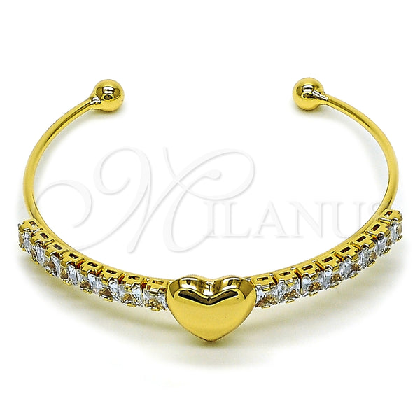 Aro Individual 07.282.0006 Oro Laminado, Diseño de Corazón y Baguette, con Blanca Zirconia Cubica, Pulido, Tono Dorado (02 MM Thickness, One size fits all)