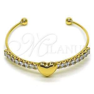 Aro Individual 07.282.0006 Oro Laminado, Diseño de Corazón y Baguette, con Blanca Zirconia Cubica, Pulido, Tono Dorado (02 MM Thickness, One size fits all)