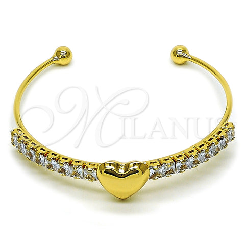 Aro Individual 07.282.0006 Oro Laminado, Diseño de Corazón y Baguette, con Blanca Zirconia Cubica, Pulido, Tono Dorado (02 MM Thickness, One size fits all)