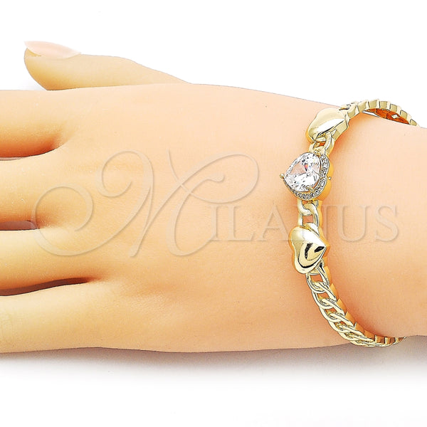 Aro Individual 07.282.0010 Oro Laminado, Diseño de Corazón y Cluster, con Blanca Zirconia Cubica and Blanca Micro Pave, Pulido, Tono Dorado (06 MM Thickness, One size fits all)