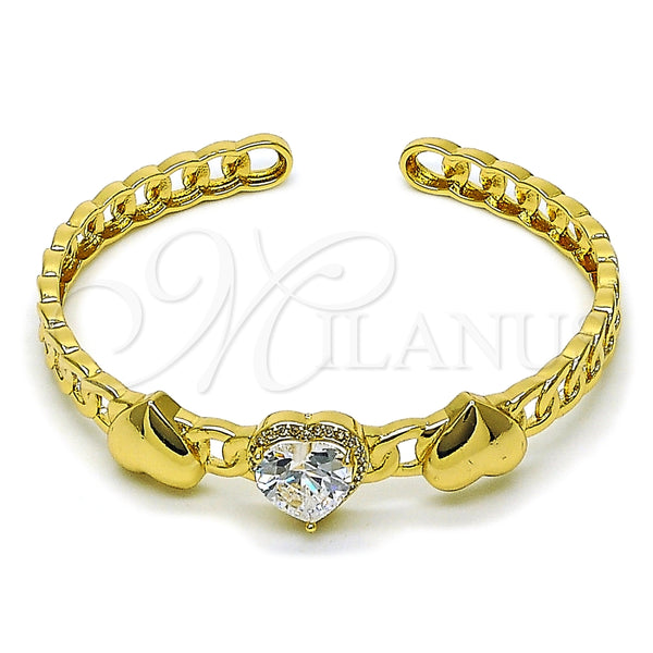 Aro Individual 07.282.0010 Oro Laminado, Diseño de Corazón y Cluster, con Blanca Zirconia Cubica and Blanca Micro Pave, Pulido, Tono Dorado (06 MM Thickness, One size fits all)