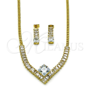 Collar y Dije 06.282.0005 Oro Laminado, Diseño de Baguette y Miami Cubana, con Blanca Zirconia Cubica, Pulido, Tono Dorado