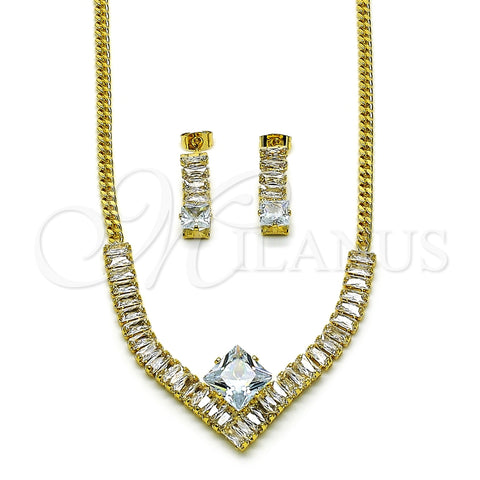 Collar y Dije 06.282.0005 Oro Laminado, Diseño de Baguette y Miami Cubana, con Blanca Zirconia Cubica, Pulido, Tono Dorado