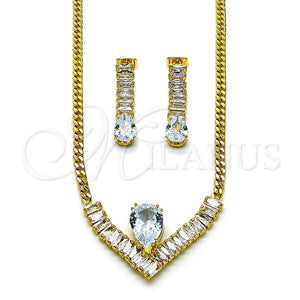 Collar y Dije 06.282.0006 Oro Laminado, Diseño de Baguette y Gota, con Blanca Zirconia Cubica, Pulido, Tono Dorado