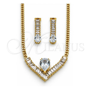 Collar y Dije 06.282.0006 Oro Laminado, Diseño de Baguette y Gota, con Zirconia Cubica Blanca, Pulido, Tono Dorado