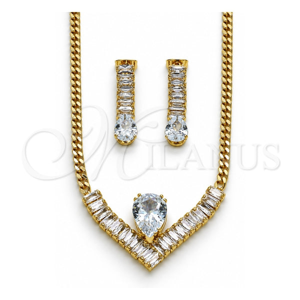 Collar y Dije 06.282.0006 Oro Laminado, Diseño de Baguette y Gota, con Zirconia Cubica Blanca, Pulido, Tono Dorado
