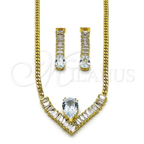 Collar y Dije 06.282.0006 Oro Laminado, Diseño de Baguette y Gota, con Blanca Zirconia Cubica, Pulido, Tono Dorado