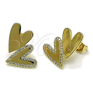 Arete Dormilona 02.204.0053 Oro Laminado, Diseño de Corazón, con Blanca Micro Pave, Pulido, Tono Dorado